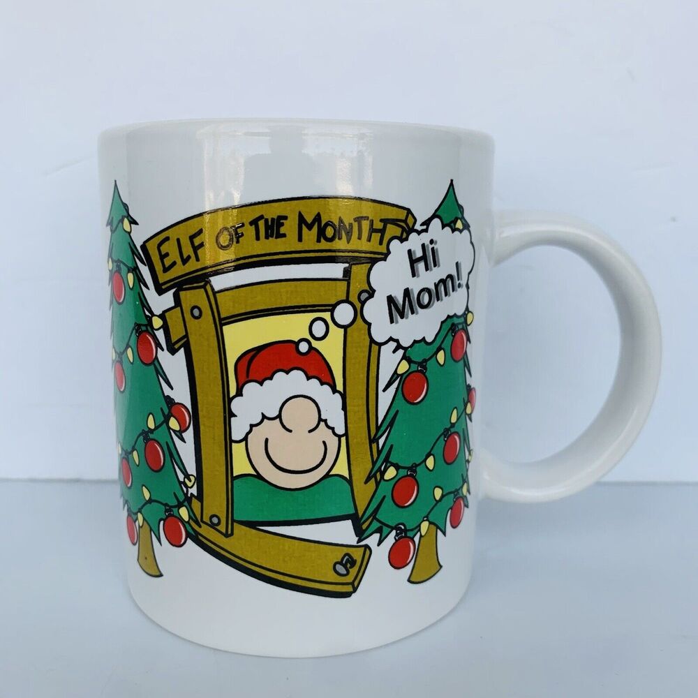 Vintage Ziggy Elf Of The Month “Hi Mom” Christmas Coffee Mug Tea Cup